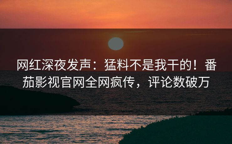 网红深夜发声：猛料不是我干的！番茄影视官网全网疯传，评论数破万
