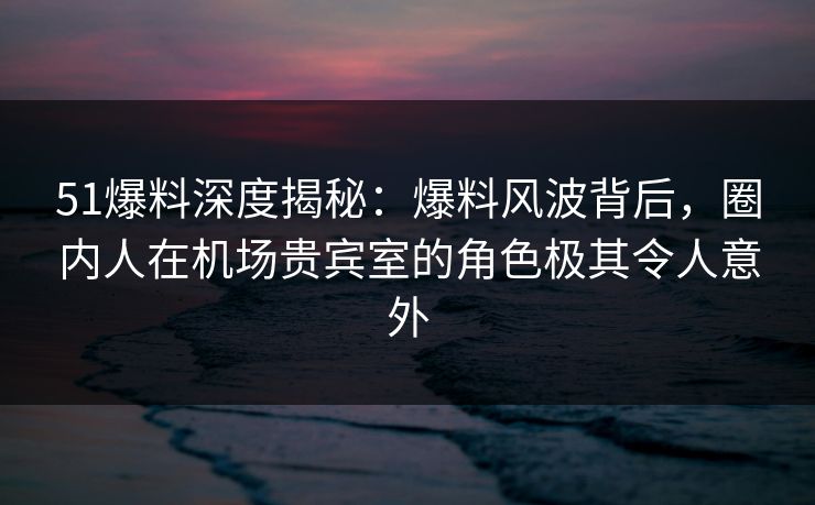 51爆料深度揭秘：爆料风波背后，圈内人在机场贵宾室的角色极其令人意外