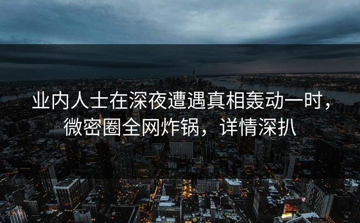 业内人士在深夜遭遇真相轰动一时，微密圈全网炸锅，详情深扒